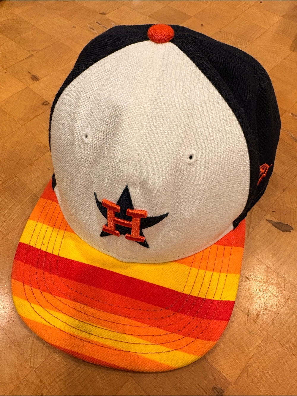 New Era Kids Cap - White, Navy, Orange, Yellow & Red Stripe